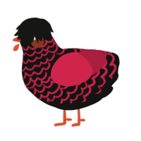 A black and crimson chicken with a lace pattern