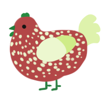 A red and apple chicken with a speckle pattern