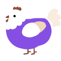 A blurple and cream chicken with a head pattern