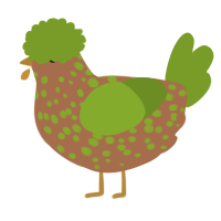 A brown and chartreuse chicken with a speckle pattern