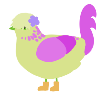 A lemon and orchid chicken with a neck-speckle pattern