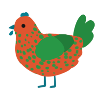 A vermilion and viridian chicken with a speckle pattern