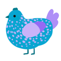 A cerulean and lilac chicken with a speckle pattern