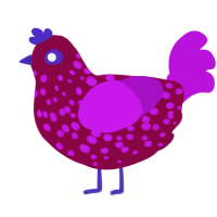 A maroon and amethyst chicken with a speckle pattern