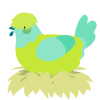 A lime and mint chicken with a head pattern