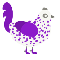 A white and violet chicken with a speckle pattern