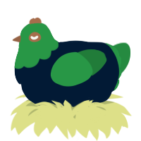 A tumblr and viridian chicken with a head pattern