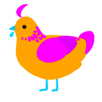 A gold and amethyst chicken with a neck-speckle pattern