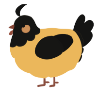 A honey and black chicken with a head pattern