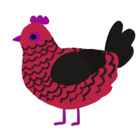 A crimson and sable chicken with a lace pattern