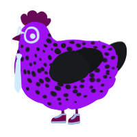 A amethyst and sable chicken with a speckle pattern