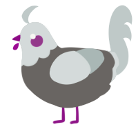 A grey and silver chicken with a head pattern