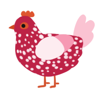 A crimson and rose chicken with a speckle pattern