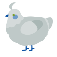 A silver chicken with a head pattern