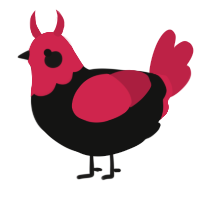 A black and crimson chicken with a head pattern