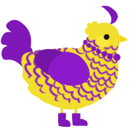 A yellow and violet chicken with a lace pattern
