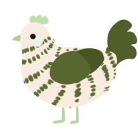 A cream and olive chicken with a bar pattern