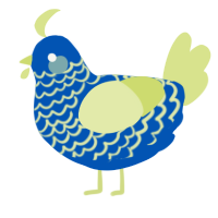 A ultramarine and lemon chicken with a lace pattern