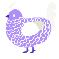 A lilac and white chicken with a lace pattern