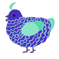 A indigo and mint chicken with a lace pattern