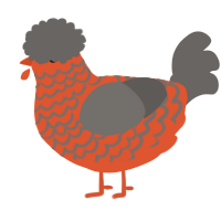 A vermilion and grey chicken with a lace pattern