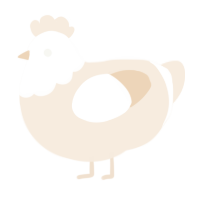 A cream chicken with a head pattern