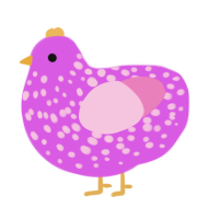 A orchid and pink chicken with a speckle pattern