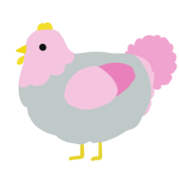 A silver and pink chicken with a head pattern