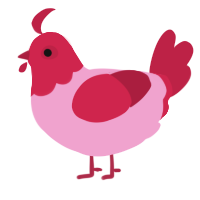 A pink and crimson chicken with a head pattern