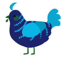 A navy and cerulean chicken with a half-bar pattern