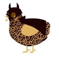 A black and orange chicken with a double-lace pattern