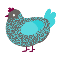 A grey and aqua chicken with a double-lace pattern