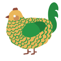 A honey and viridian chicken with a lace pattern