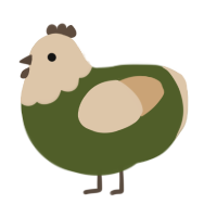 A olive and beige chicken with a head pattern
