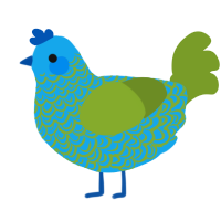 A sky and chartreuse chicken with a double-lace pattern
