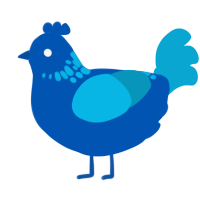 A ultramarine and cerulean chicken with a neck-speckle pattern