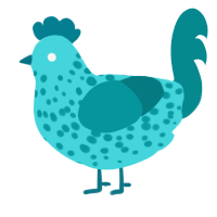 A aqua and teal chicken with a speckle pattern