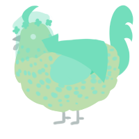 A gluppy and mint chicken with a speckle pattern