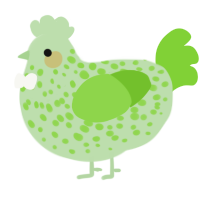 A gluppy and grass chicken with a speckle pattern