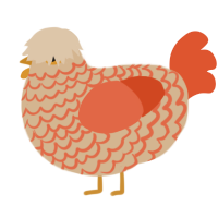 A beige and vermilion chicken with a lace pattern