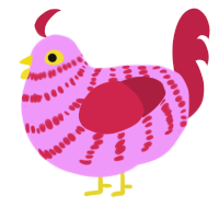 A lavender and crimson chicken with a bar pattern