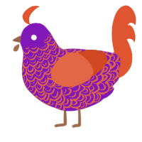 A violet and vermilion chicken with a double-lace pattern