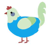 A sky and gluppy chicken with a head pattern