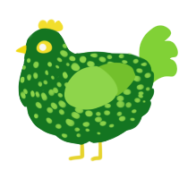 A leaf and grass chicken with a speckle pattern