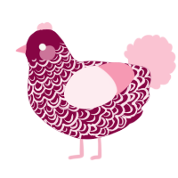 A maroon and rose chicken with a double-lace pattern