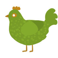 A chartreuse chicken with a speckle pattern