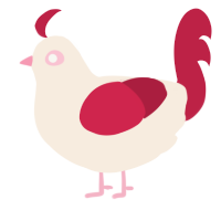 A cream and crimson chicken