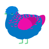 A sapphire and fuchsia chicken with a half-lace pattern