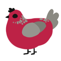 A crimson and ash chicken with a neck-speckle pattern