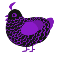 A black and violet chicken with a lace pattern